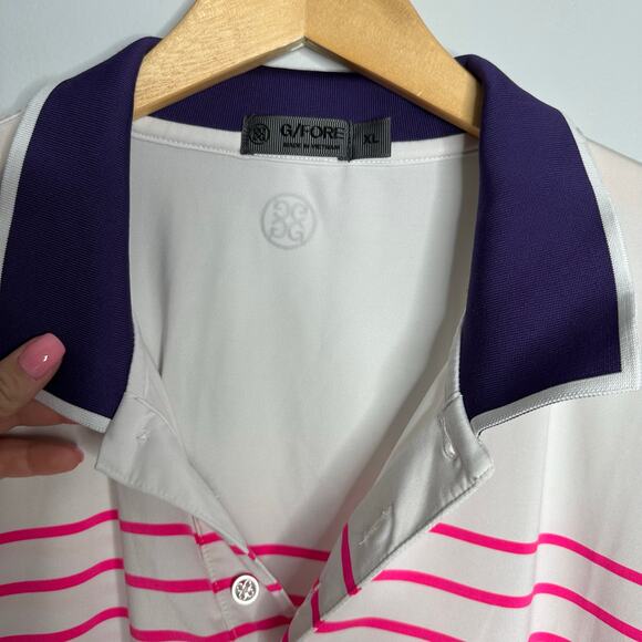 G/FORE Men's White Variegated Striped Polo Performance Golf Shirt Size XL - Picture 3 of 7